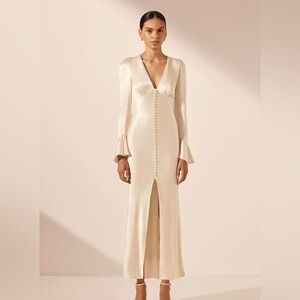 Shona Joy La Lune Frill Cuff Bias Midi Dress - Cream in size 4. New with tags.